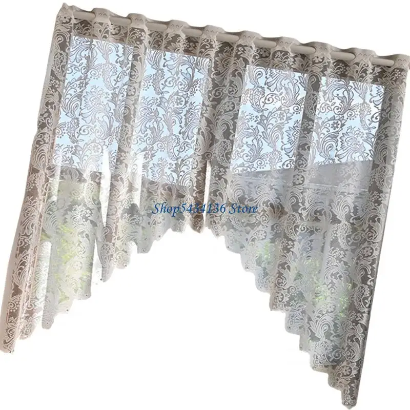 H7ED Half Sheer Lace Cafe Curtain With Romance Designs for Rental Homes