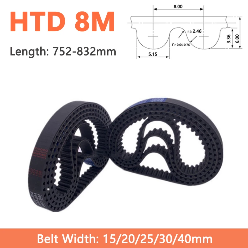 

1pc HTD8M Synchronous Timing Belt Width 15 20 25 30 40mm 8M Rubber Closed Loop Drive Belt Length 752 760 768 776 784 792-832mm