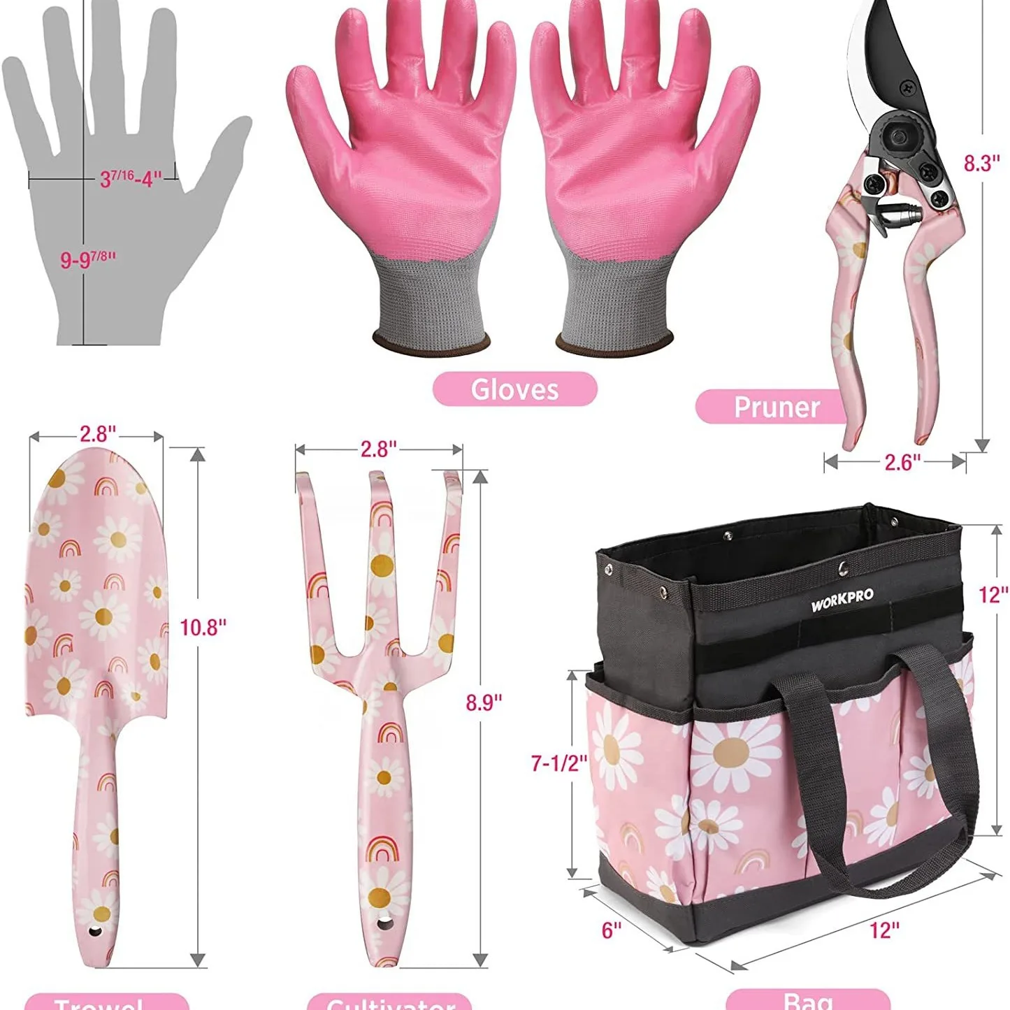 5pcs/Set Flower Gloves Spray Aluminum Alloy Pruning Shear Saw Garden Tool Bag Set Durable Gardening Kit For Lawn Yard Care