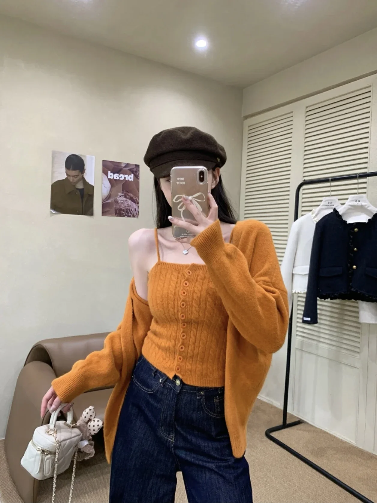 

Свободный вязаный свитер с v-образным вырезом, жилет, осень-зима, женская модная ленивая пряжа, термоверхняя одежда, комплект из двух предметов