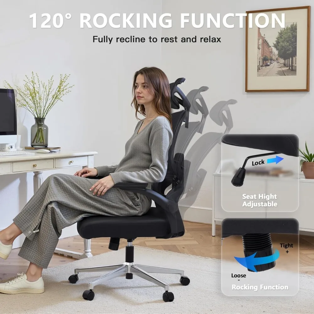 Adjustable Office Chair Computer Chair Ergonomic Desk Chair with Lumbar Support and Headrest High Back Executive Chair with Roll