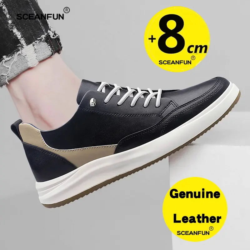 

Man fashion genuine leather increase height 4/6/8cm casual sport platform shoes tennis invisible height increasing shoes 36-43