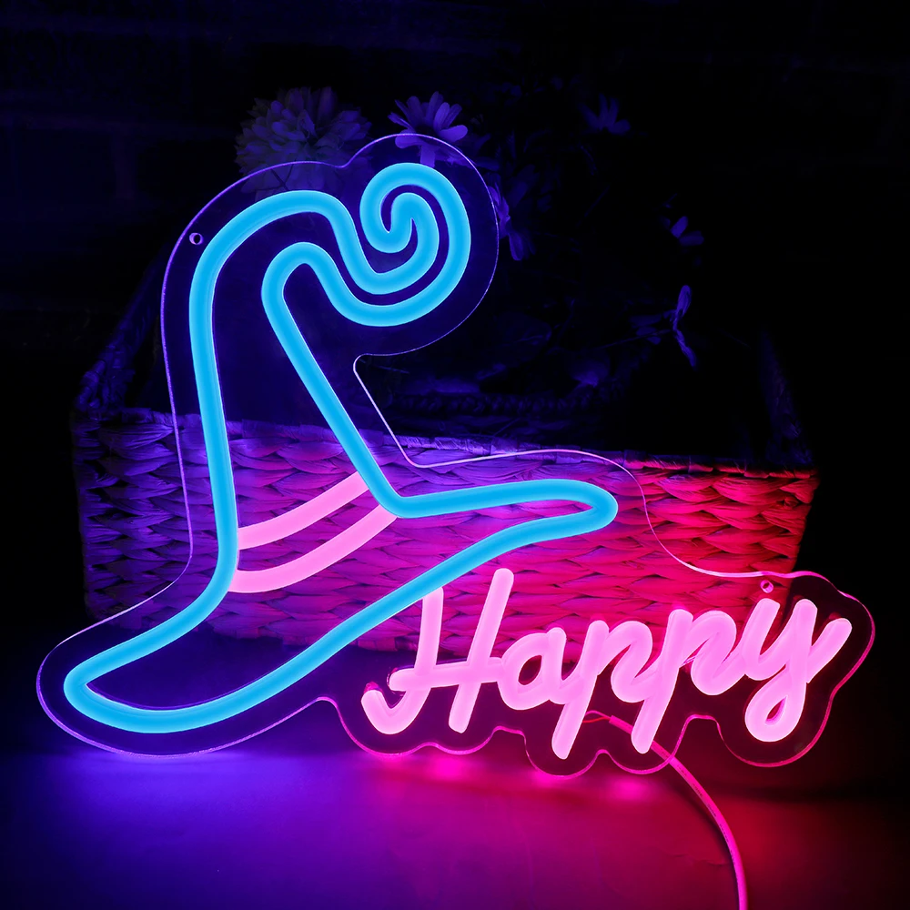 Witch Hat Shaped Led Neon Sign Lights for Bedroom Halloween Party Lights Indoor Home Party Bedroom Kids Room Decorations