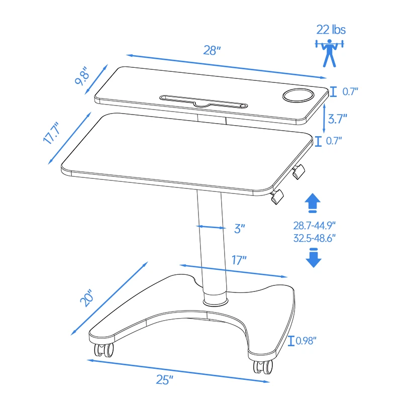 Home Office Workstation Adjustable Computer Desk Rolling Laptop Cart Wheel Movable Tilting Mobile Standing Table Study Table