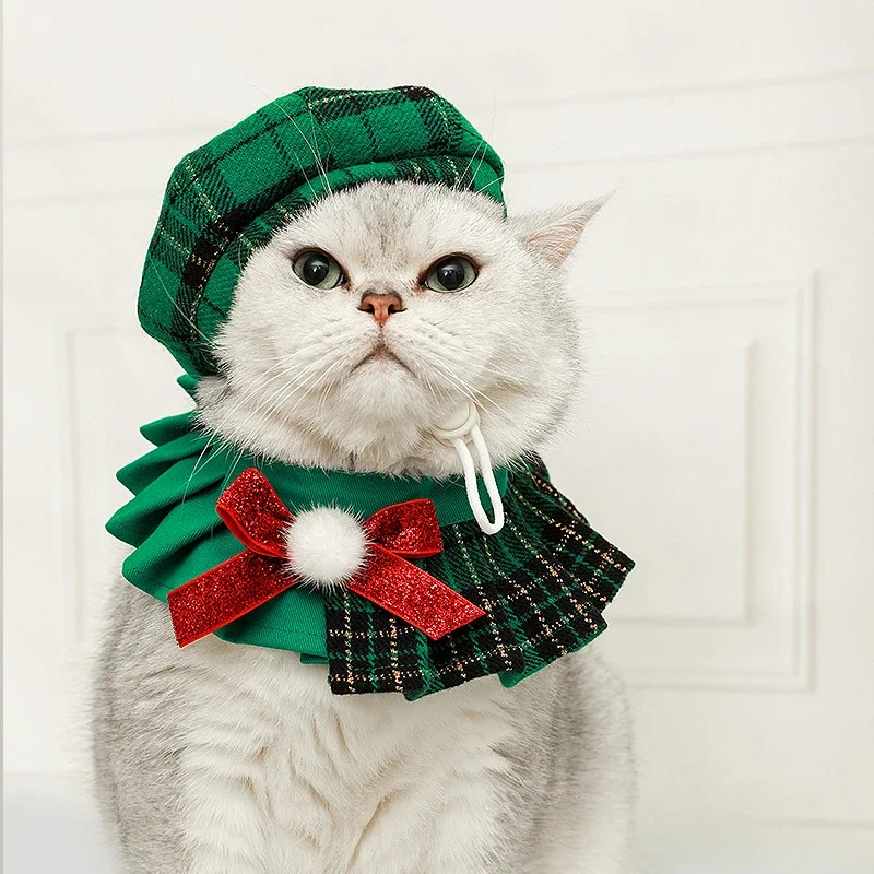 Cat Christmas Octagonal Hat Collar Bibs Dog Accessories Clothes Dress Up Pet Christmas Hat Scarf for Photos