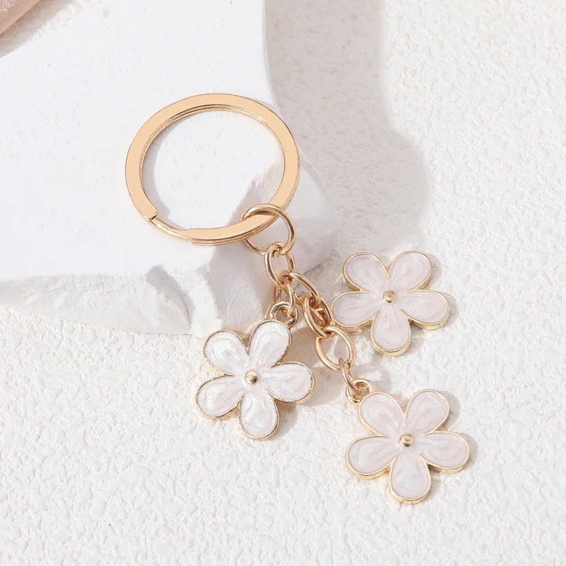 Cute Flower Enamel Keychain Summer Fresh Ocean Style Key Chain For Making DIY Jewelry Handmade Findings Accessories Necklace