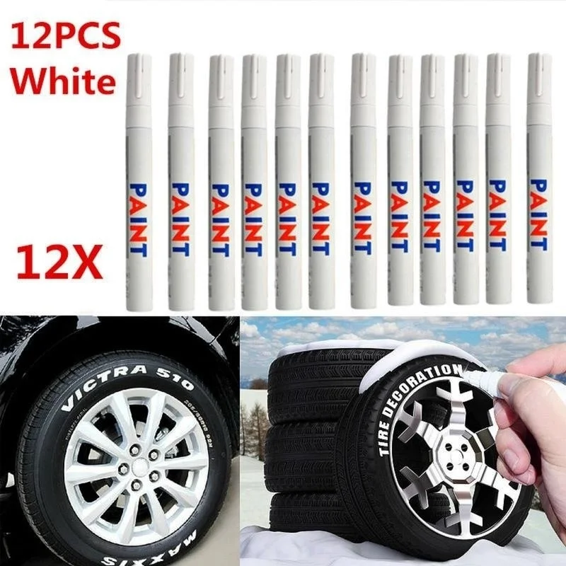 12pcs/set White Waterproof Rubber Permanent Paint Marker Pen Car Tyre Tread Environmental Tire Painting