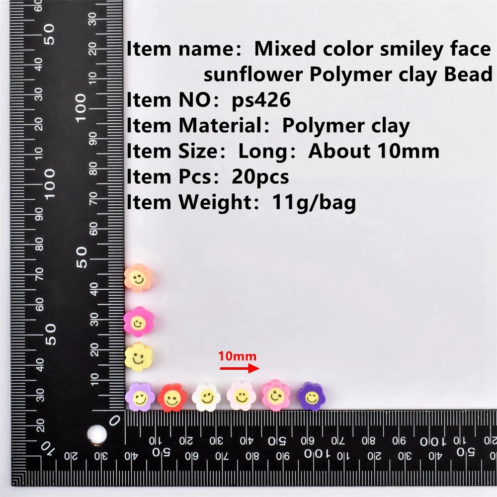 20Pcs/Lot Mixed color smiley face sunflower Soft ceramic bead Polymer clay Bead for jewelry making