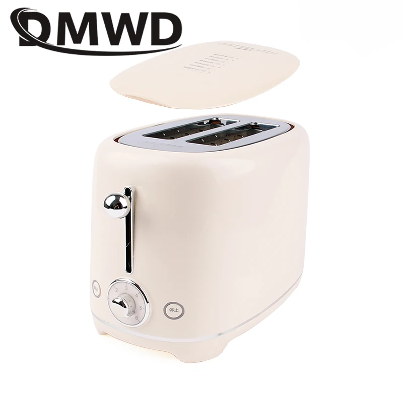 DMWD-Tostadora de 2 rebanadas, horno sándwich de acero inoxidable, parrilla con ranuras anchas, máquina automática para hornear pan y desayuno, ajuste de tostadas de 6 tonos