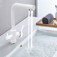 White 3 Way Kitchen Faucet 32-176°F Temperature Control Triple Outlet Sink Tap with 360° Swivel Spout for Home Restaurant