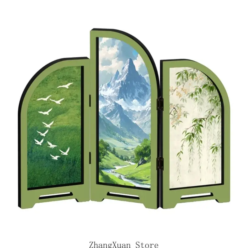 Retro Mini Folding Screen 3 Panel Divider Feng Shui Ornament Oriental Gift 3XUF – Detail 10