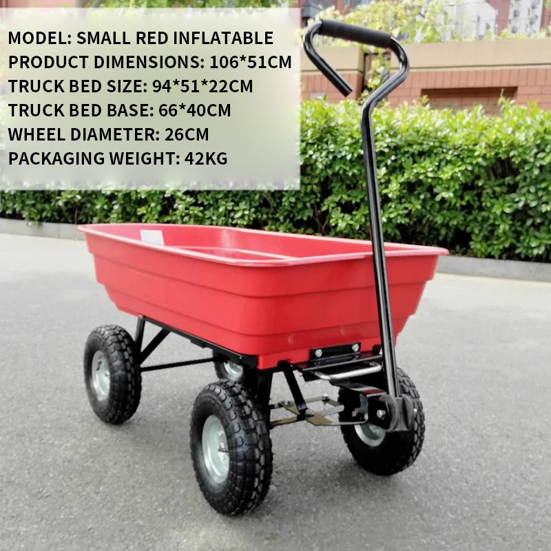 Four-Wheel Hand Cart Trailer Dump Truck Folding Hand Truck Agricultural Hand Truck Material Handling Cart Household Use