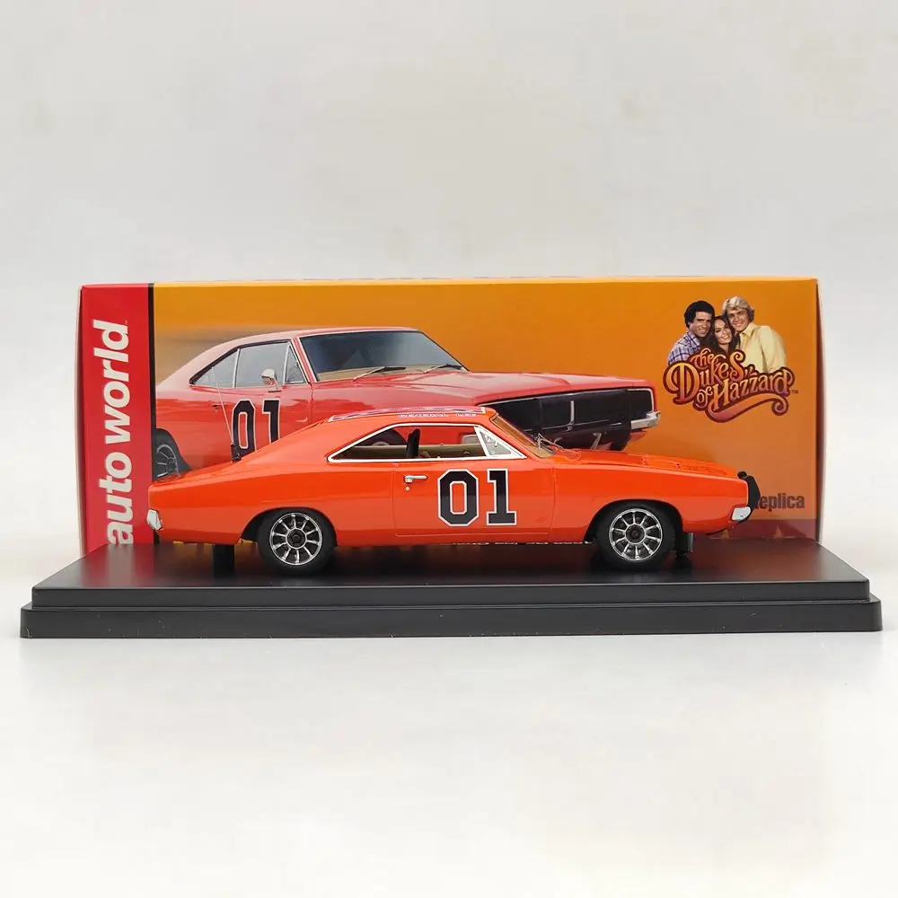 Auto World 1:43, Réplica de Resina del Charger General Lee Rojo de 1969, AWRSS1151, Modelo de Auto en Miniatura, Colección Limitada, Juguetes de Vehículos
