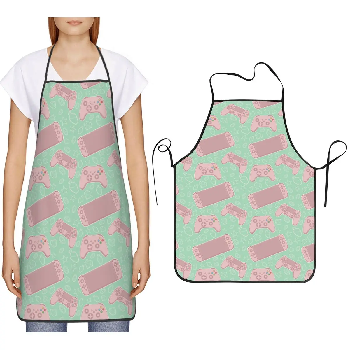 Gamer Controller Nostalgia Video Game Apron Chef Cooking Baking Tablier Bib Kitchen Cleaning Pinafore for Women Men Painting