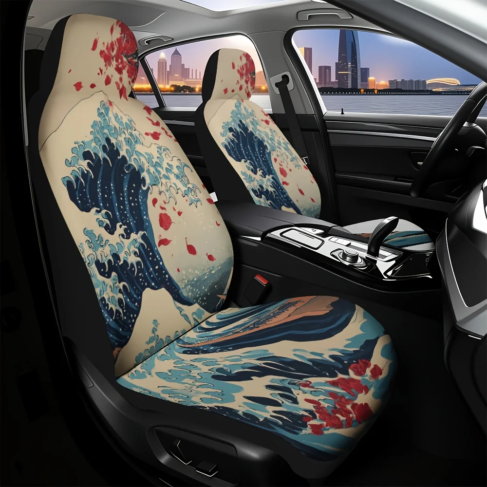 Set Of 2, Trendy Japanese Style Car Seat Covers, Easy To Clean And Cozy, Ideal For Individual Front Seats, Excellent For Car Lov
