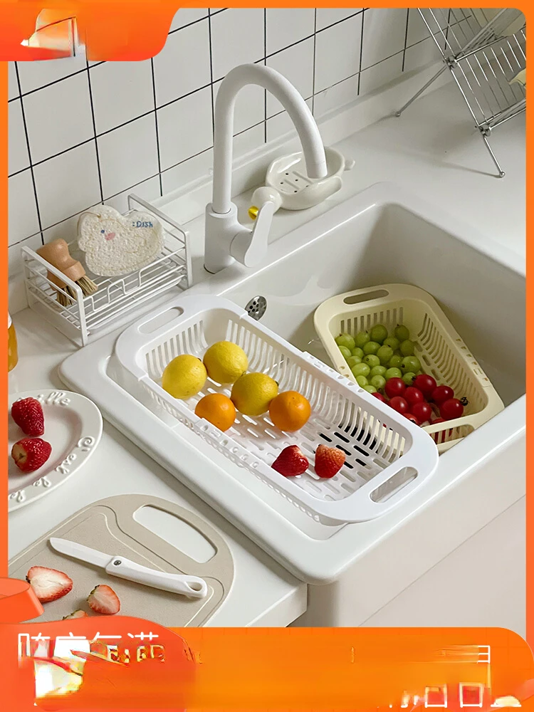 

Muni Life ins Home Simple and Scalable Plastic Sink Shelf Kitchen Fruit and Vegetable Bowls, Chopsticks, Drain Basket