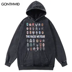 Hip Hop Vintage Hoodie Cartoon Killers Graphic Print Washed Hooded Sweatshirt 2023 Fashion Harajuku Loose Punk Oversized Hoodies