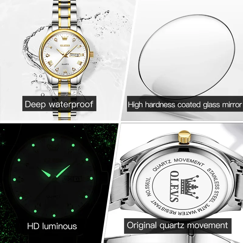 OLEVS-Montre à Quartz de Luxe pour Femme, Élégante, en Acier Inoxydable, Étanche, Tendance à la Mode, Cadeaux, 5563