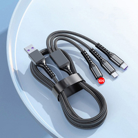 3 In 1 USB A to Type C Fast Charging 1.2m Nylon Cable Micro For Iphone Samsung Huawei Xiaomi Multi Port Multiple Charging Wire
