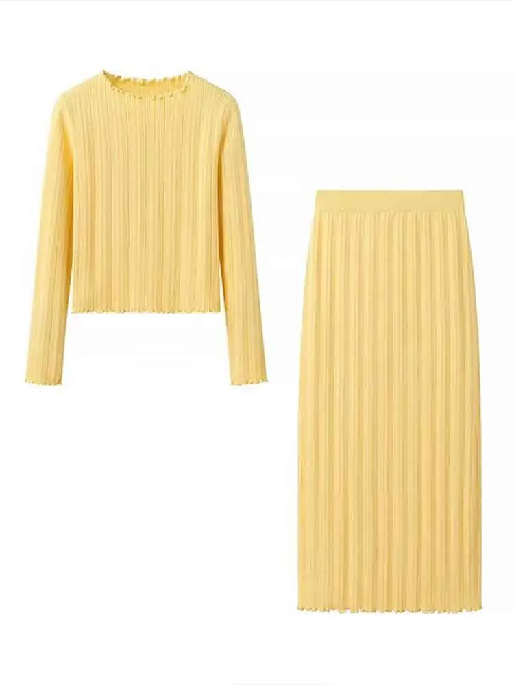 

European style women's clothing new fashion all-match simple slim fit knitted sweater top skirt suit