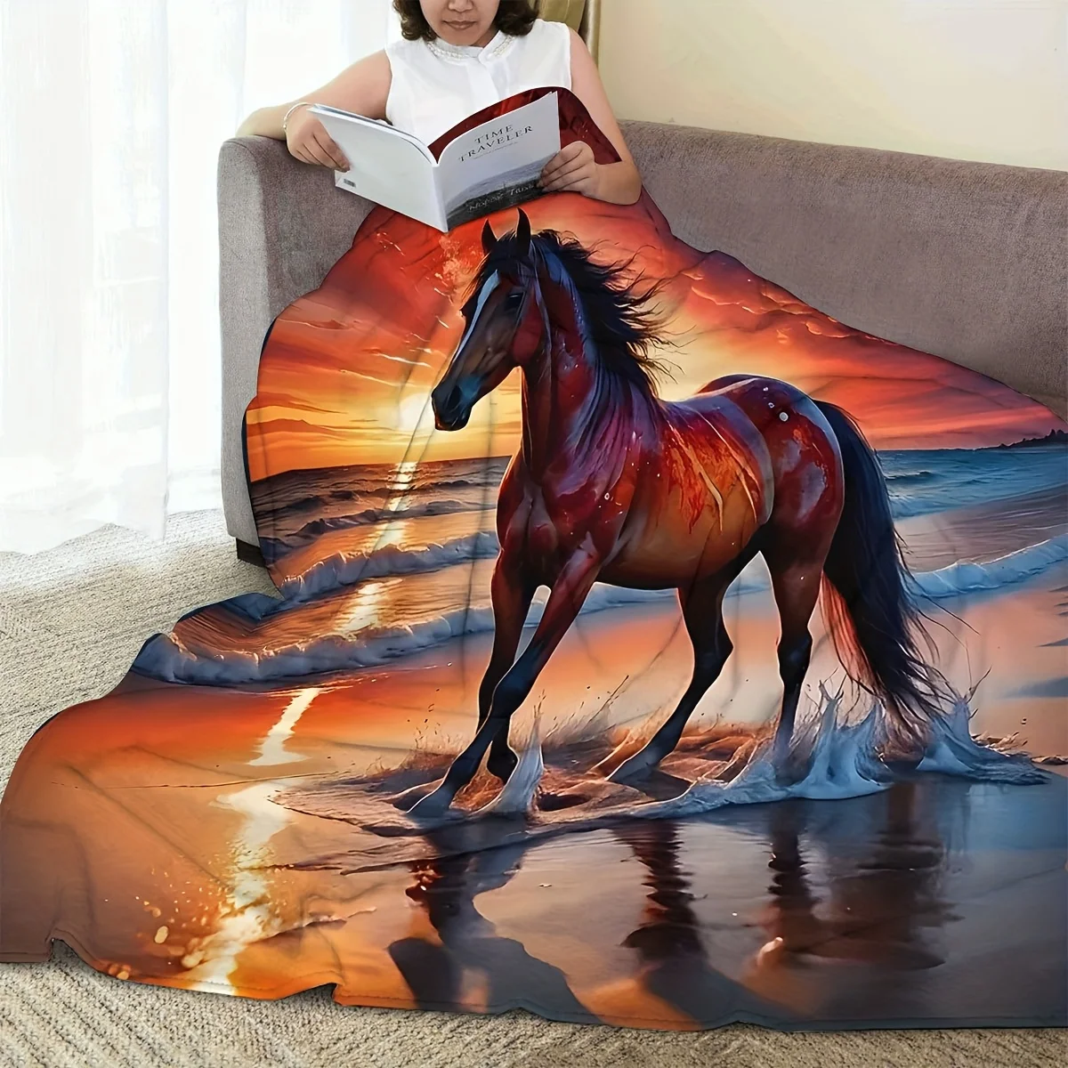 Manta de franela ultrasuave con estampado de caballos, versátil para cama, viajes, camping, sala de estar y oficina, acogedora