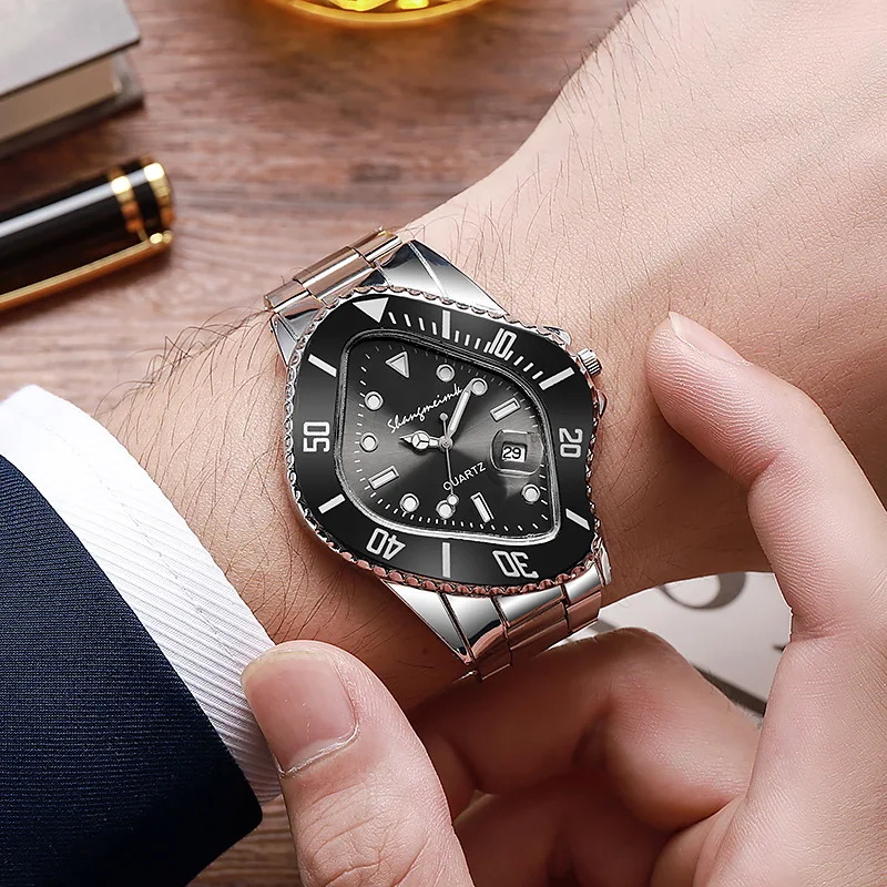 Zegarek shangmeimk dla mężczyzn niezwykły koncepcyjny zegarek typu Reloj Crash topiący się Twist w kształcie zegarka kwarcowego męskiego rombowego