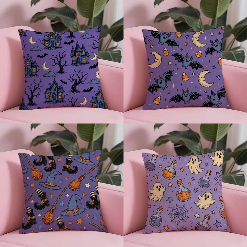 Halloween Witch Hat Skull Cushion Cover Sofa Cushion Cover Personalized Gift Living Room Home Decor Pillow