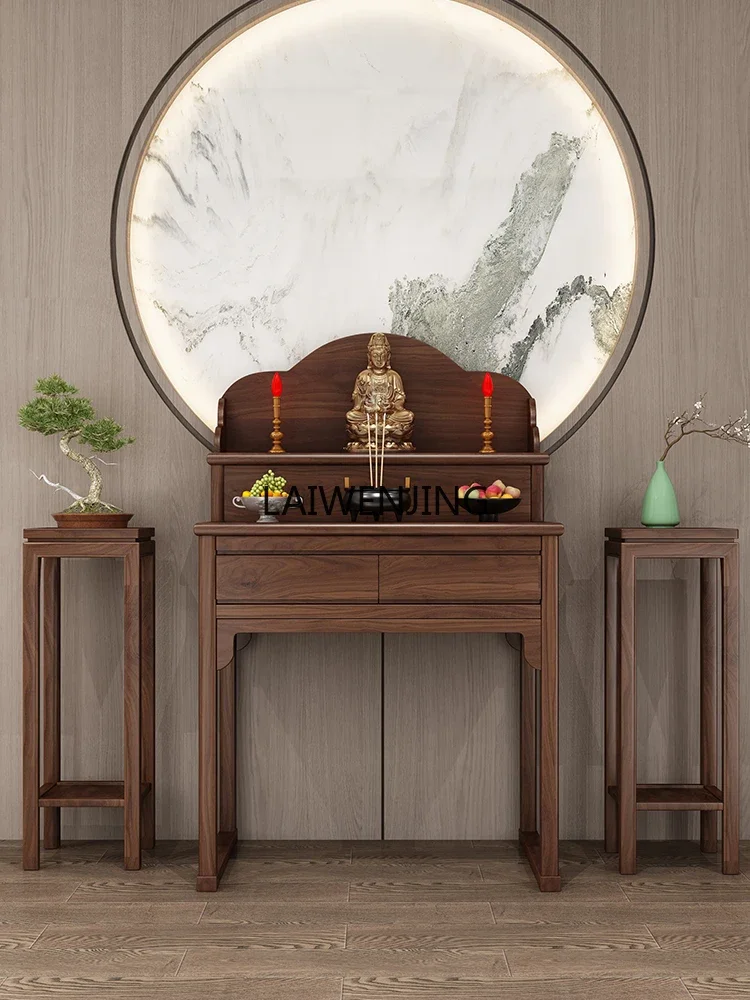 

SGF solid wood Guan Gong table incense case stepped Buddhist platform living room black walnut altar