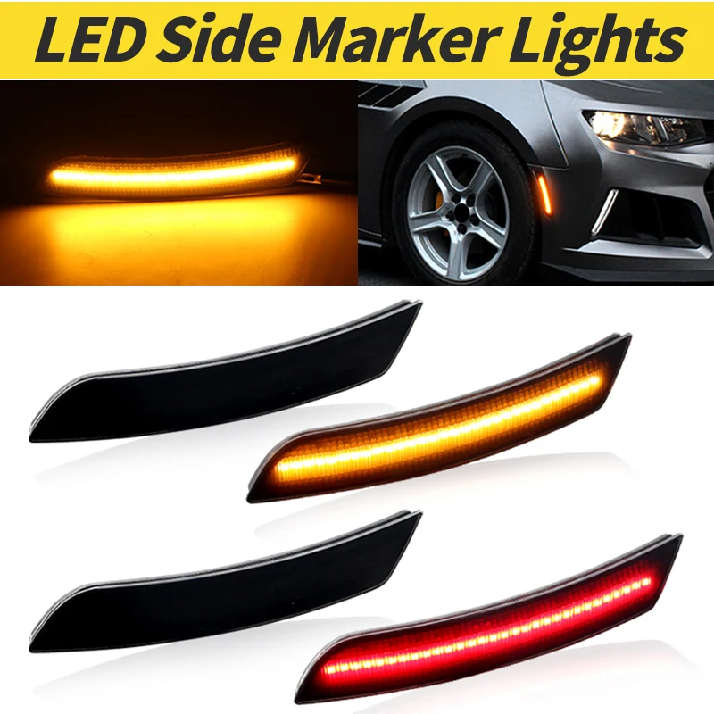 

2 шт. передний и задний бампер, светодиодные боковые габаритные огни, сигнальная лампа на крыло для Chevrolet Camaro 2016-2020 для Cadillac CTS ATS, указатели поворота