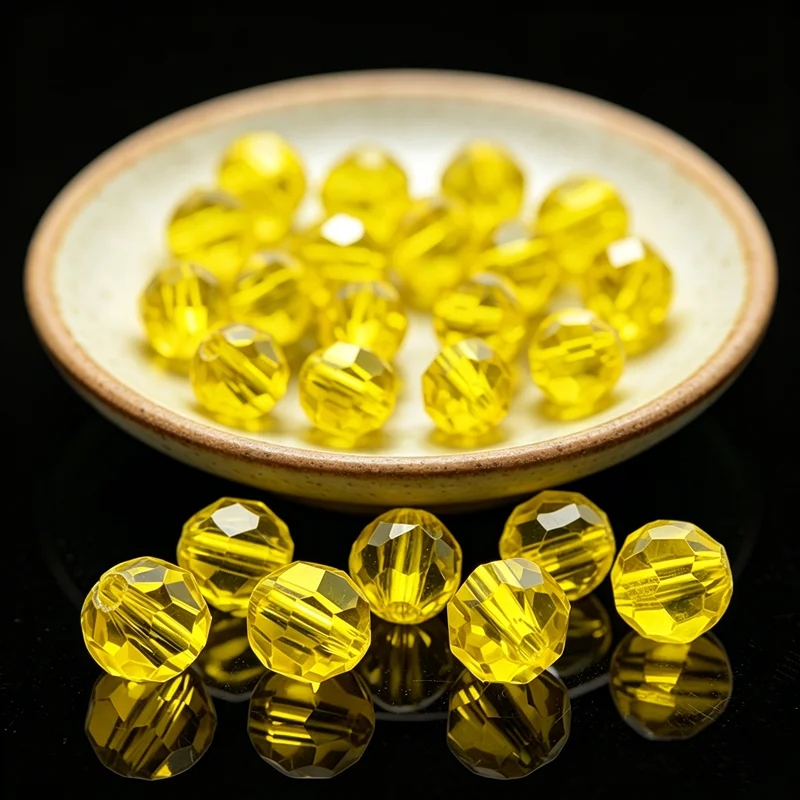 Perles de verre cristal jaunes rondes 4mm 6mm 8mm 10mm, accessoires de bijoux DIY, perles facettées en forme de football, perles en vrac
