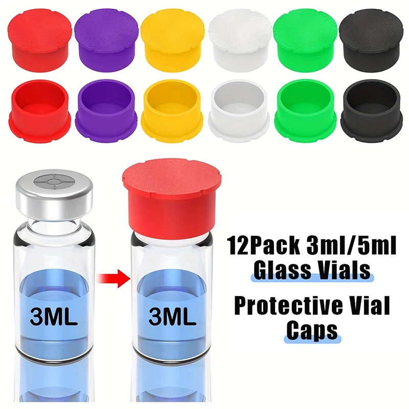 12Pcs Removable Caps For 3ml/5ml Insulin Bottles Glass Vials Leakproof Dustproof Lids For Laboratory Scientific Sample Storage