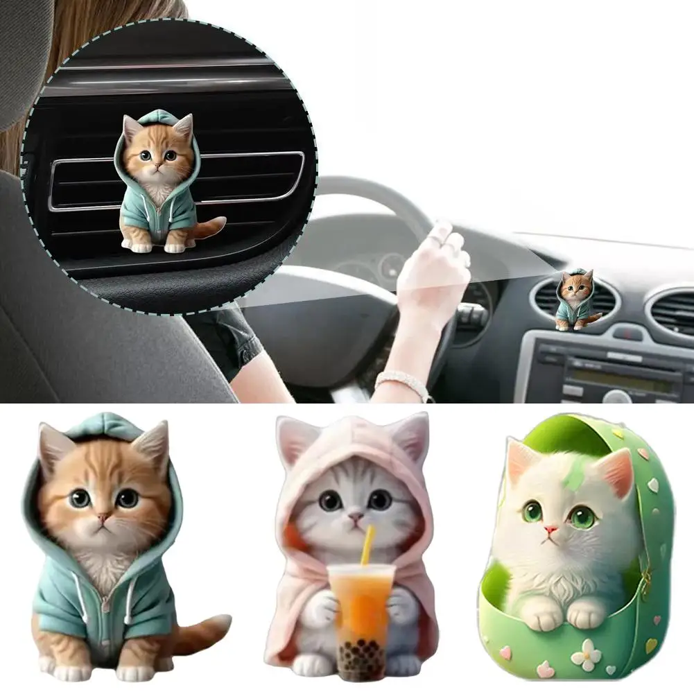 Cute Cat Car Air Conditioning Vent Aromatherapy Clip, Acrylic Flat Cartoon Kitten Aromatherapy Ornament Car Interior Decoration