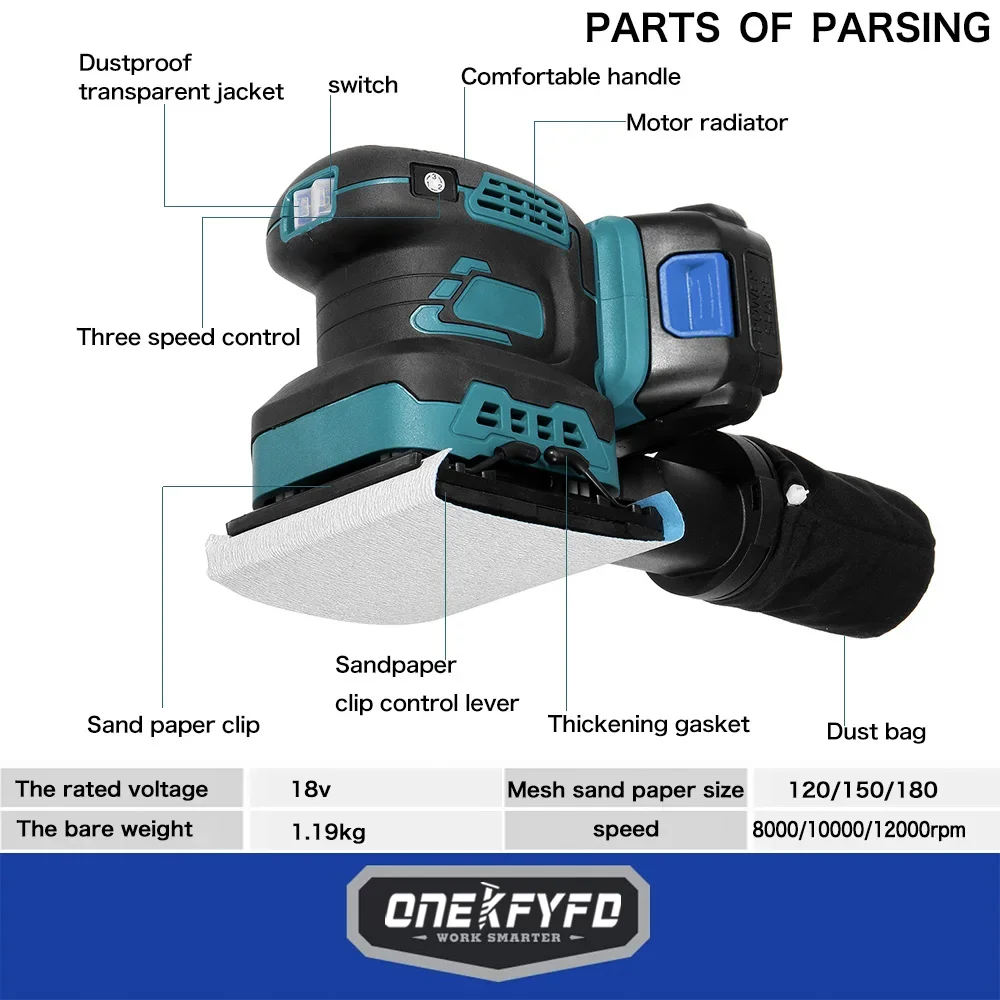 6 Speeds Cordless Electric Sander Polisher Power Tool for Wood Processing Furniture Car Polishing Machine for Makita 18V Battery