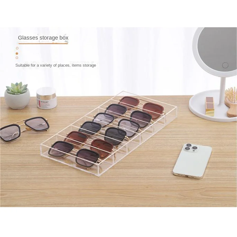 6 Compartments Acrylic Sunglass Display Tray Reusable Smooth Edge Design Clear Sunglass Holder Sturdy Multifunctional