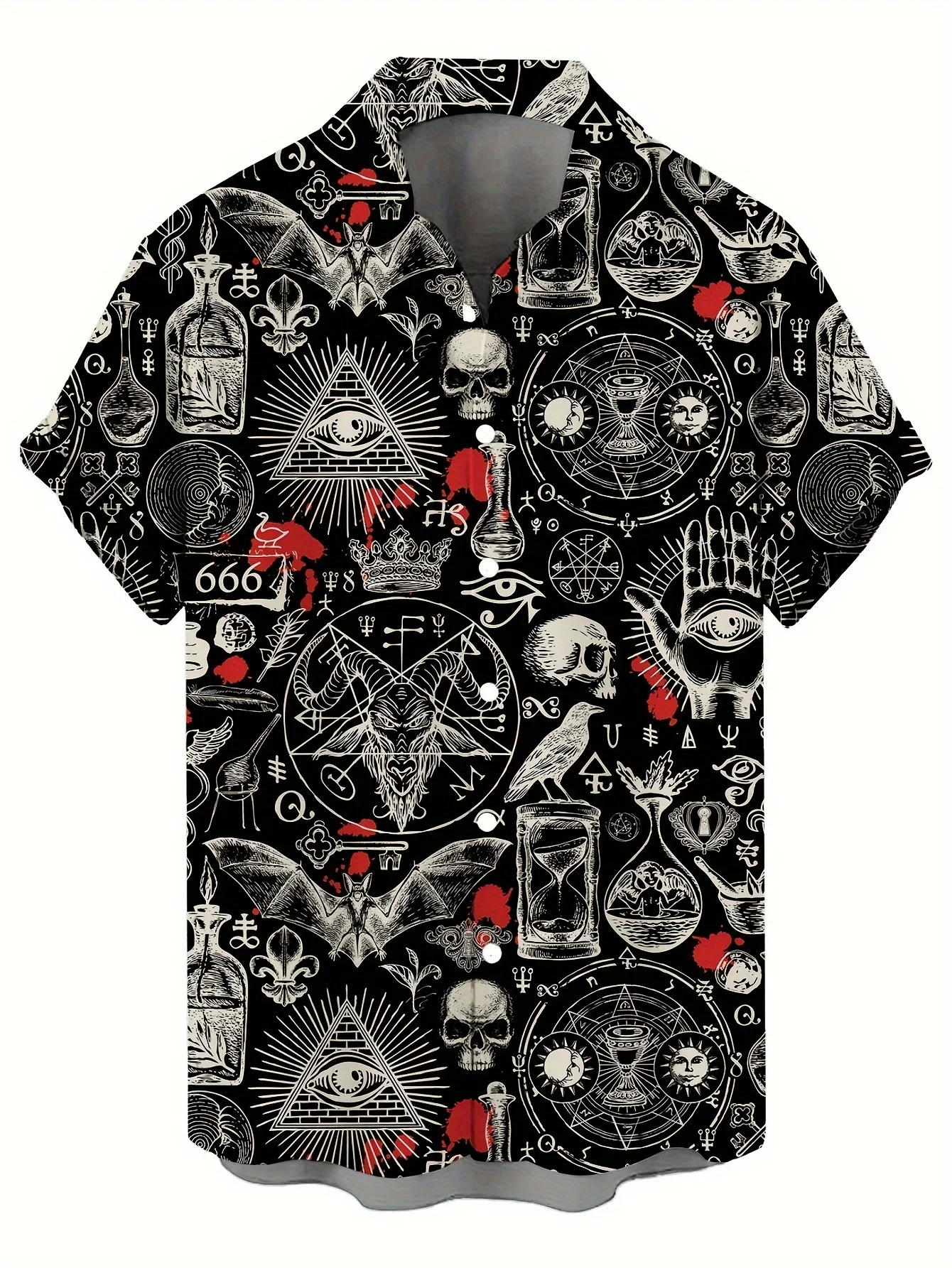 Viral Men Loose Short Sleeve Shirts Various Gothic Satanic Bat Tropical Palm Floral Cat Prints Turn-Down Collar Holiday Wear