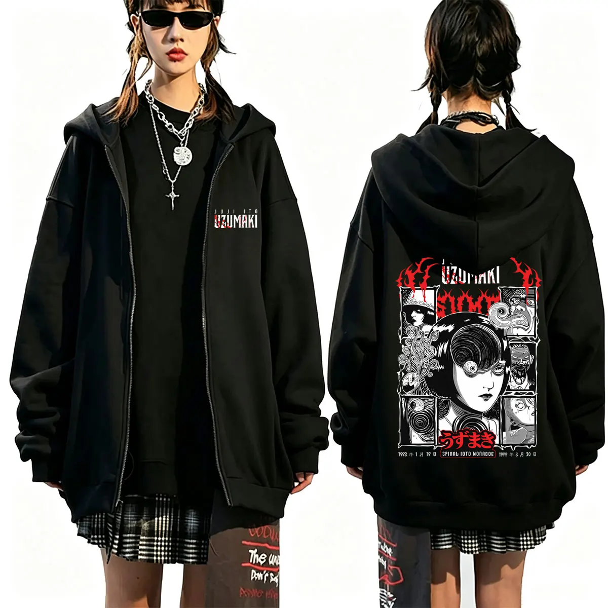 Anime Junji Ito Spirale Uzumaki Kirie Goshima Zipper Hoodie Autumn Winter Men Women Manga Gothic Horror Zip Up Jacket Streetwear