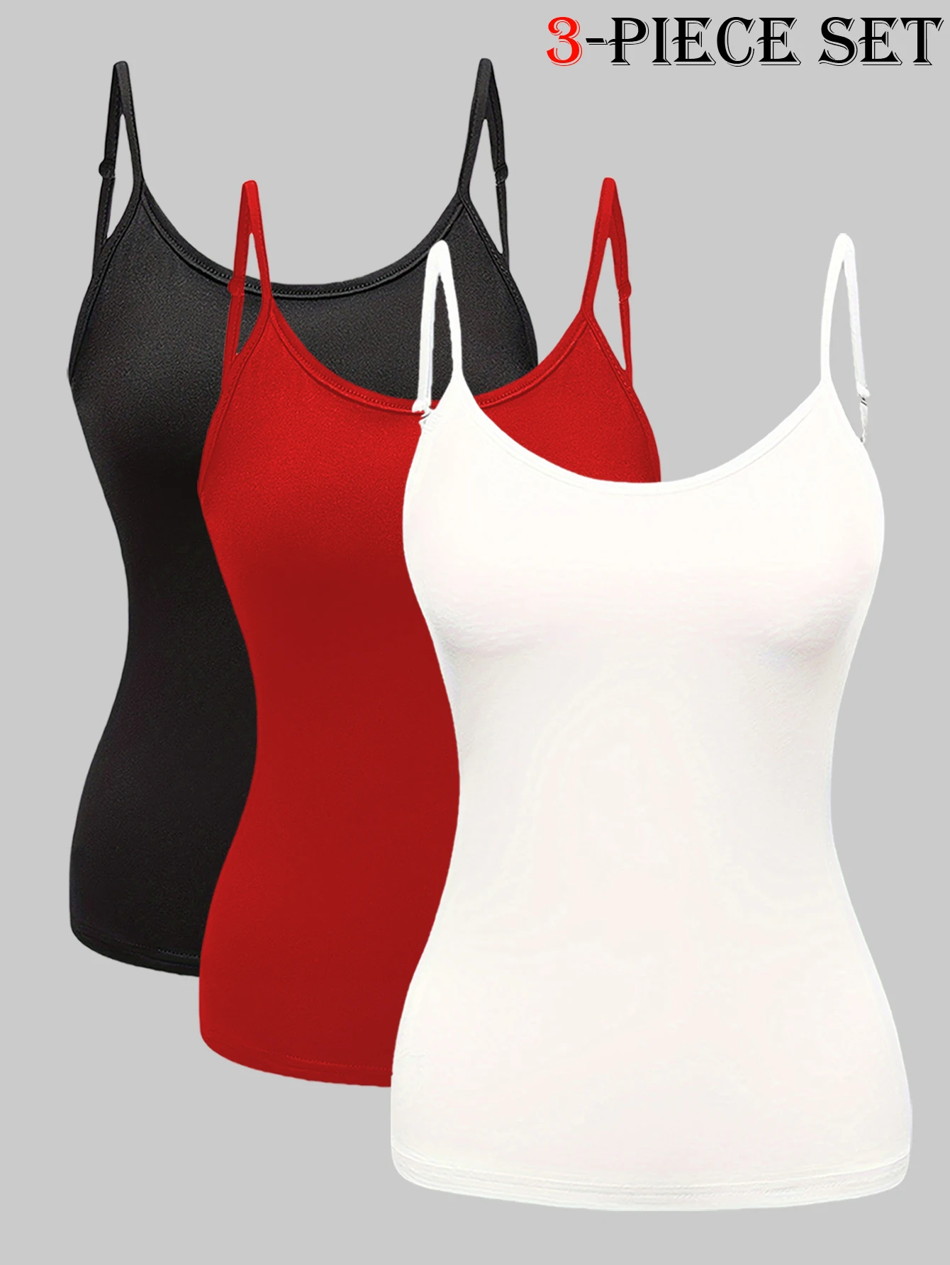 Women's Fashion solid color T-shirt Straps Top Casual Breathable Micro Elastic Fabric Sleeveless Straps sling Vest 3 pieces