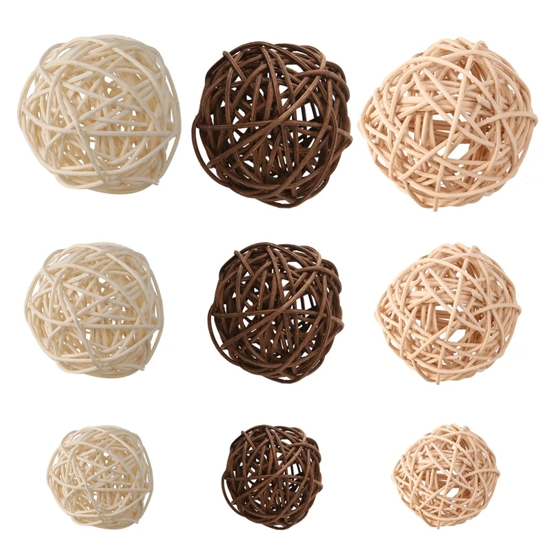 21 Pcs/Lot Mixed 3 Colors Rattan Balls Vase Fillers For Wedding Party Christmas Decoration, Assorted Three Size(3Cm/5Cm/7Cm)