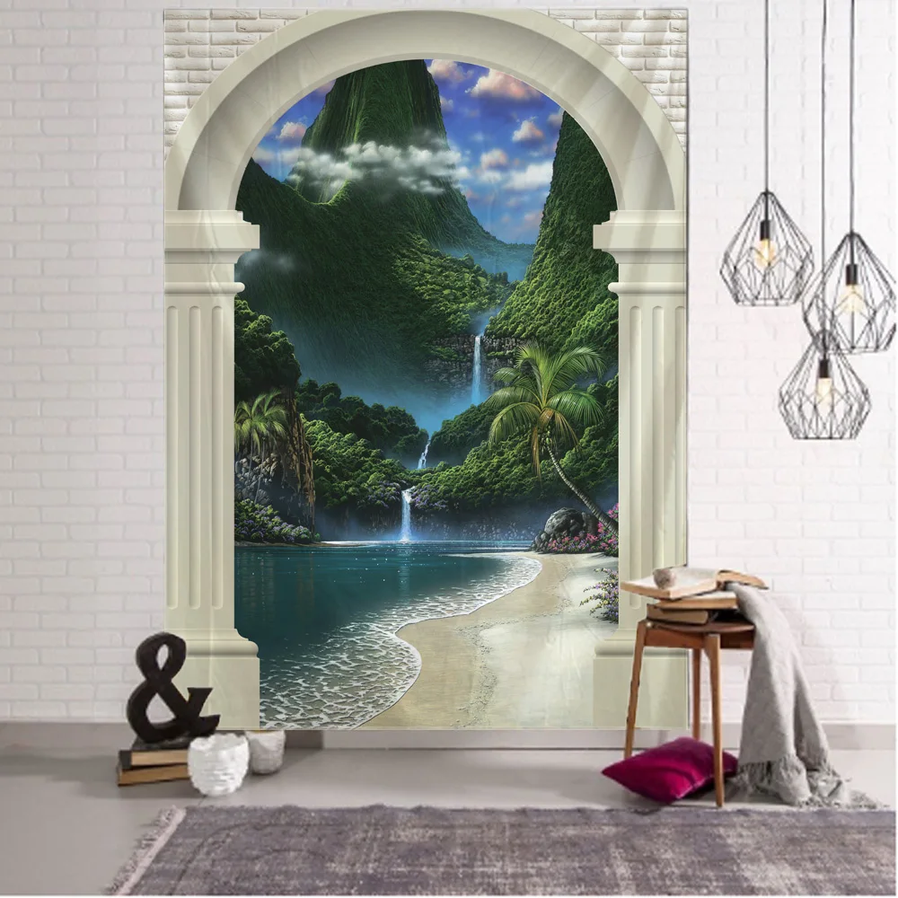 

3D landscape wall mounted Bohemian sea view tapestry hippie home wall art decoration dormitory living room background cloth