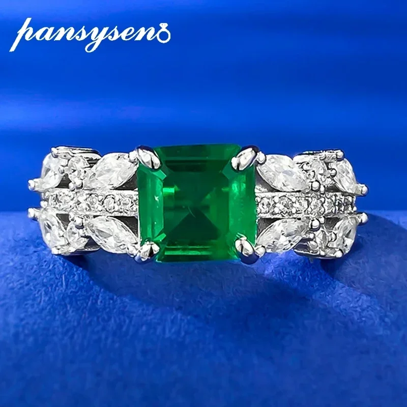 

PANSYSEN Vintage 925 Sterling Silver 7MM Emerald High Carbon Diamond Ring for Women Anniversary Party Fine Jewelry Wholesale