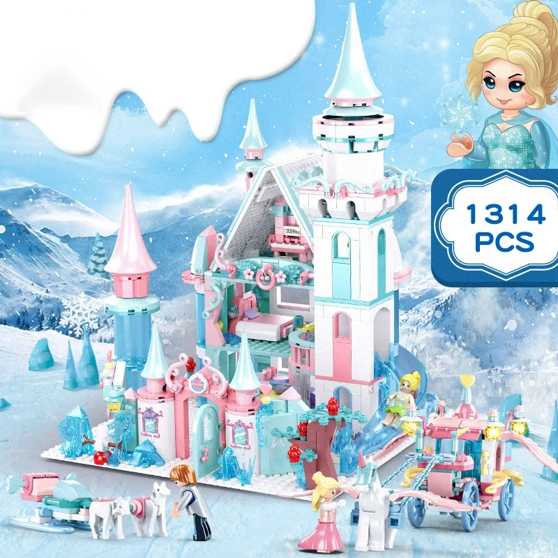 SLUBAN Frozen Magic Castle Carriage Building Block Set Ice Queen Elsa Anna Princess Action Figures Mini Dolls Bricks Girls Toys