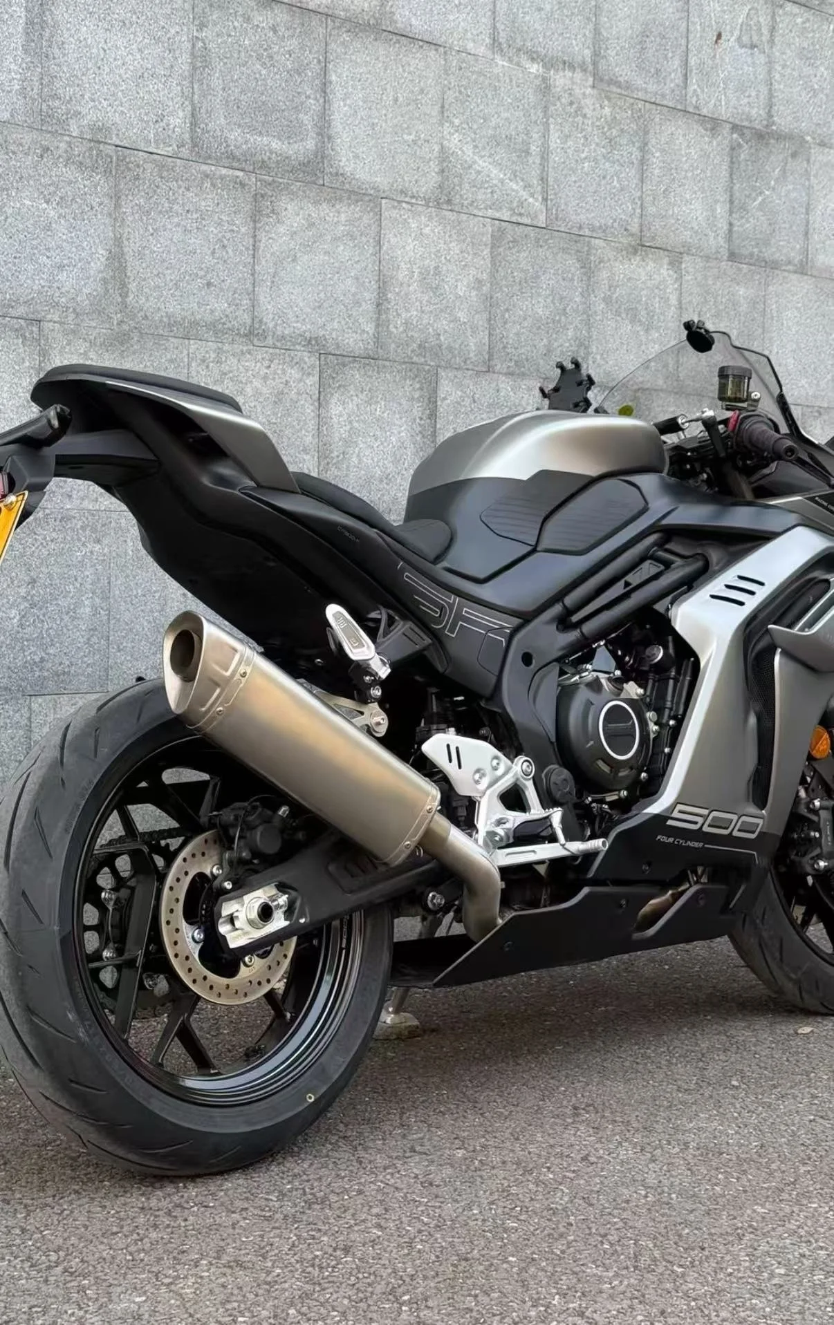 Side‑Mount Full Exhaust System for CFMOTO 500SR, Stainless Steel Front‑Mid Pipe + Muffler One Set, Built‑in DB Killer