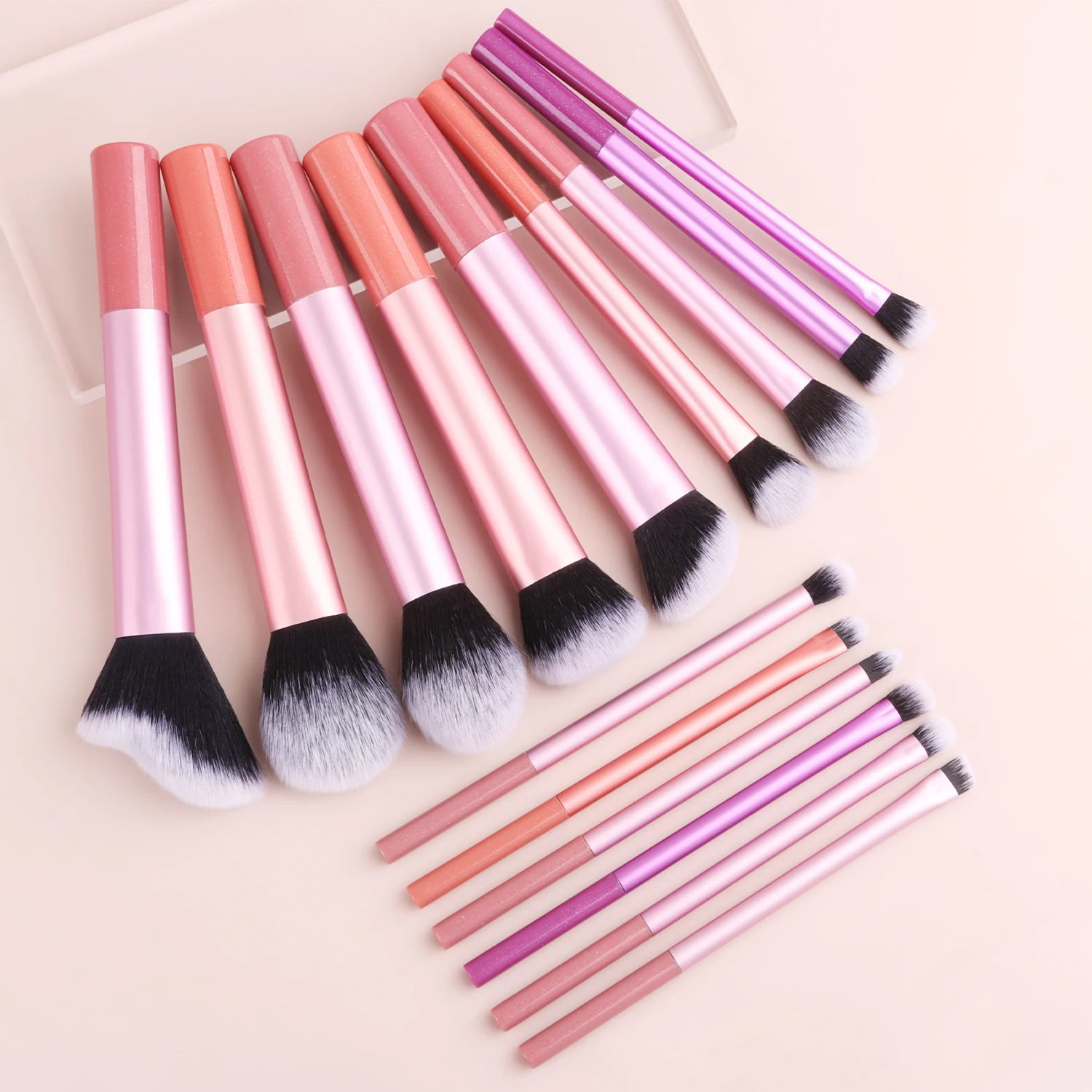 15pcs Multi-size Cosmetic Brush Kit Large Face Powder Brushes & Small Eye Shadow Blending Makeup Tools