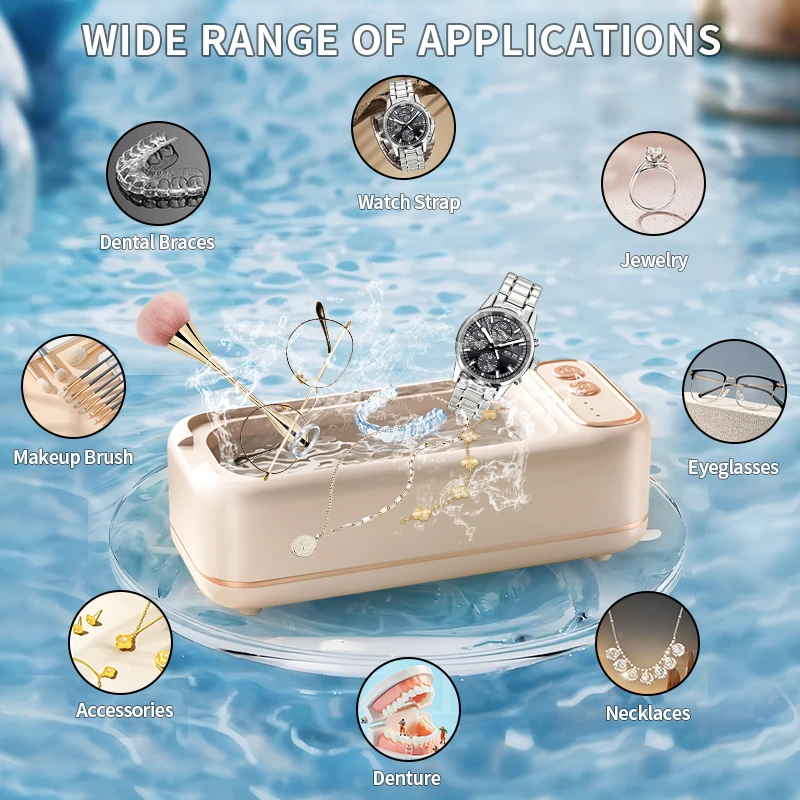 

Compact 49KHz High Frequency Cleaner, 360° & 3/4/5min Timer, Portable Deep Clean for Eyeglasses Jewelry Watch