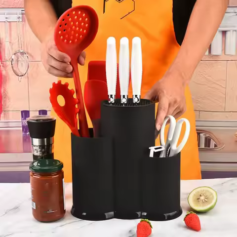 Household Universal Knives Holder Plastic 2/3 Grid Kitchenware Drain Rack Black/White Flatware Storage Box Chopsticks
