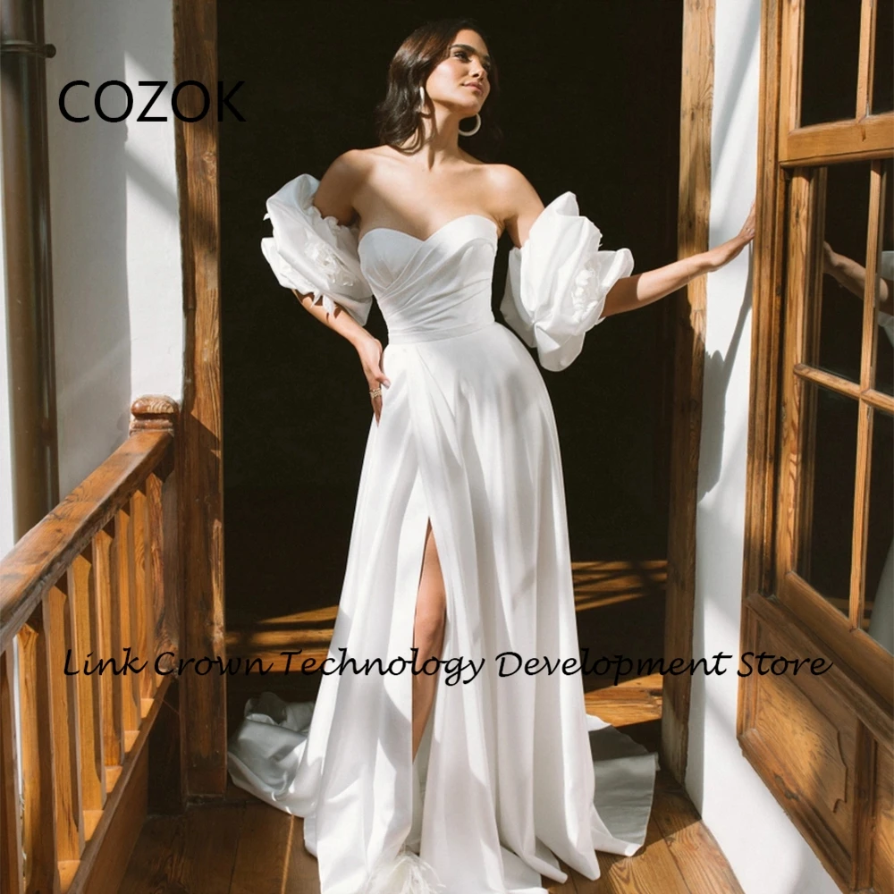 Customized Simple Sweetheart Wedding Dresses for Women Puffy Short Sleeve Bridal Gowns Side Slit Vestidos De Novia Summer New