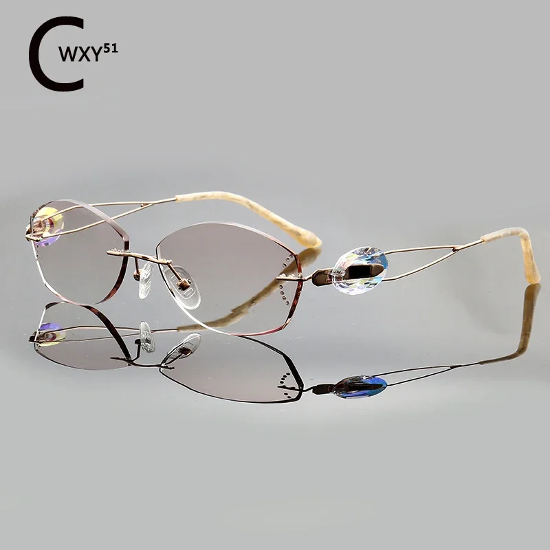 

New Diamond Frameless Cut Edge Pure Titanium Optical Frame with Anti-blue Myopia Glasses Male Female Prescription Eyeglasses