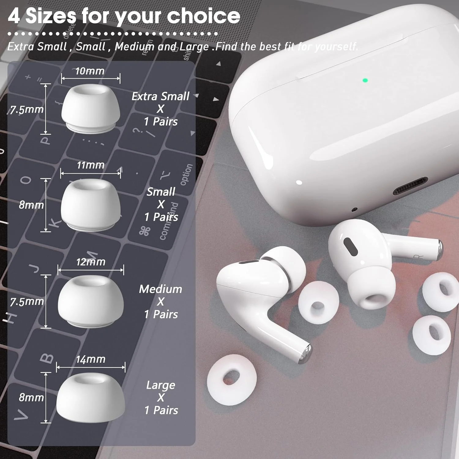 KUTOU 4 Pairs Liquid Silicone Ear Tips for Airpods Pro 1 2 Noise Reduction Pad Earplugs Boxed Ear Caps Comes with Cleaning Pen