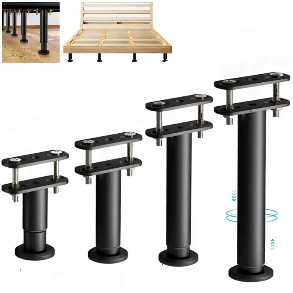 

Adjustable Bed Frame Support Legs Heavy Duty Black Bed Slats Support Legs Metal Load-bearing Bed Legs Replacement