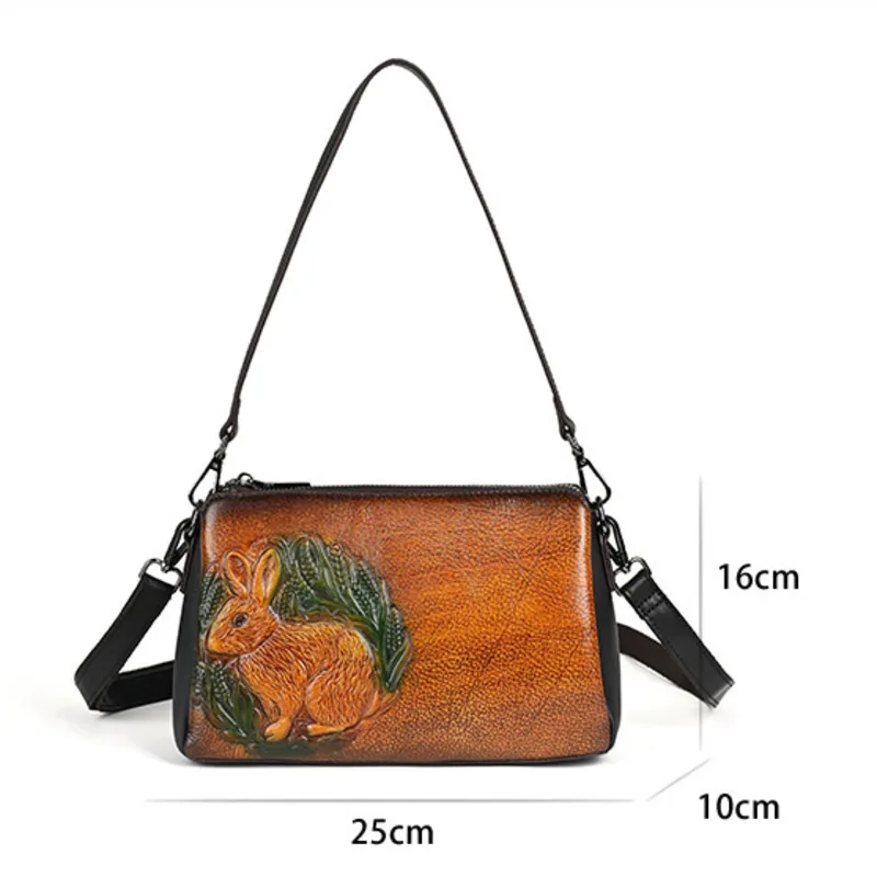 New Genuine Leather Women Shoulder Bags Retro Rabbit Embossed Handbag ladies small Cowhide Handmade crossbody bag